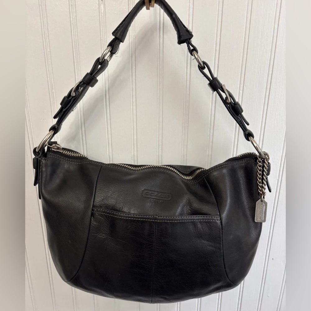 Coach 12683 Black Leather Shoulder Bag with Chain charms and Tag